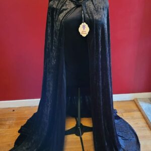 Black Crushed Velvet Witch Wizard Cloak (satin lined)