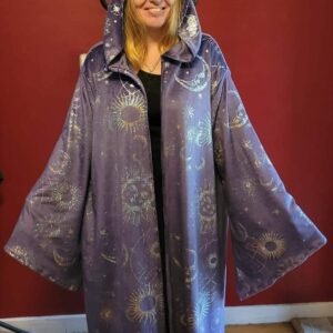 Light Purple Silver Celestial Symbols Hooded Robe Fantasy, Wizard, Witch & Ritual Costume Wear