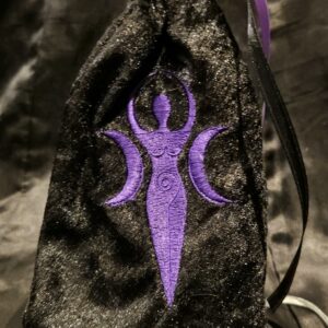 Tarot Card Bag, Black Crushed Velvet with Purple Embroidery