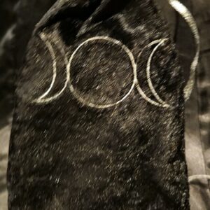 Tarot Card Bag, Black Crushed Velvet with Silver Triple Moon Embroidery