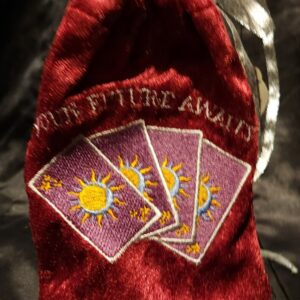 Tarot Card Bag, Red Crushed Velvet with Tarot Card Embroidery