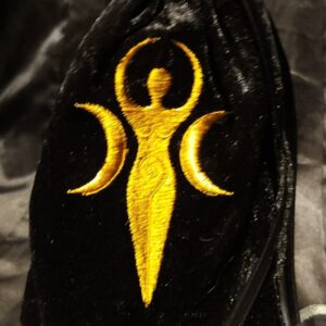 Tarot Card Bag, Black Crushed Velvet with Gold Embroidery